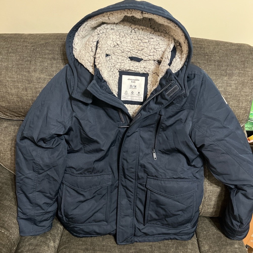 Abercrombie Kids Dark Blue Puffer Jacket with Sherpa Lining